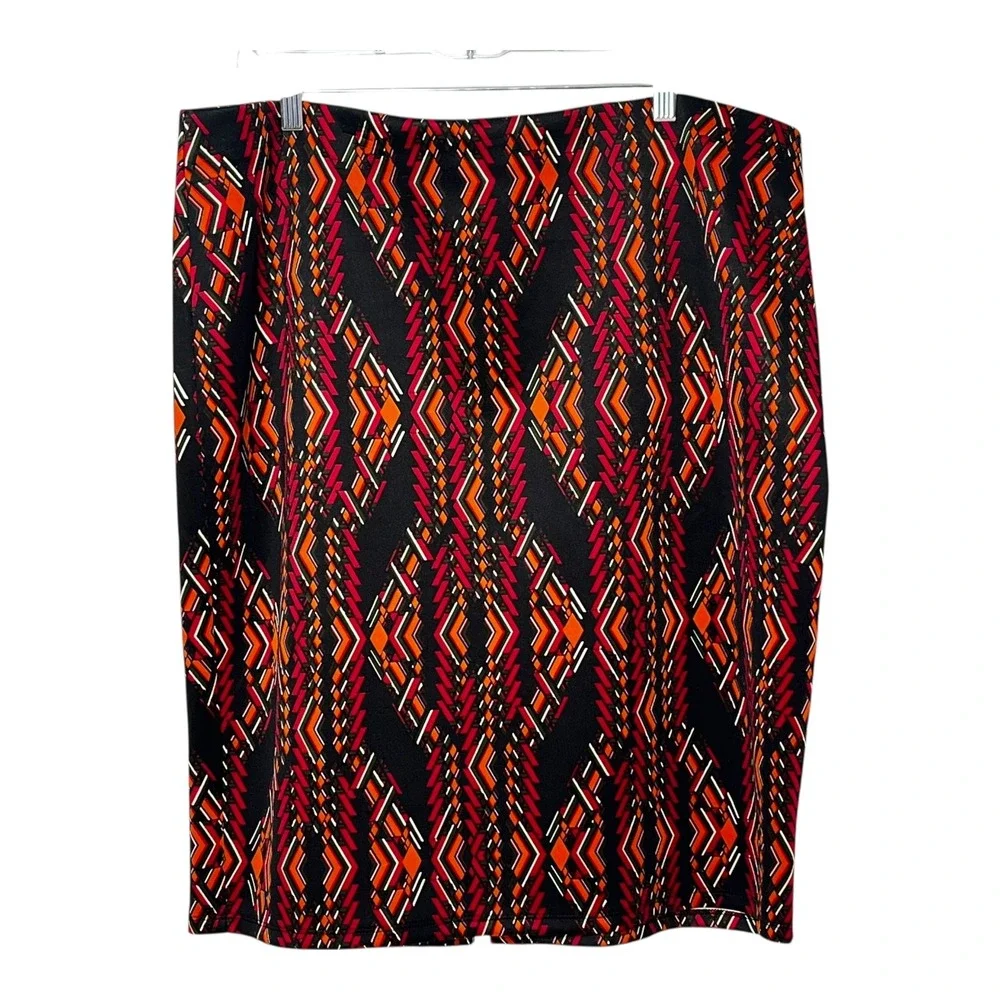 NYCC New York Clothing Co Womens XL Pencil Skirt Geometric Diamond Red Black